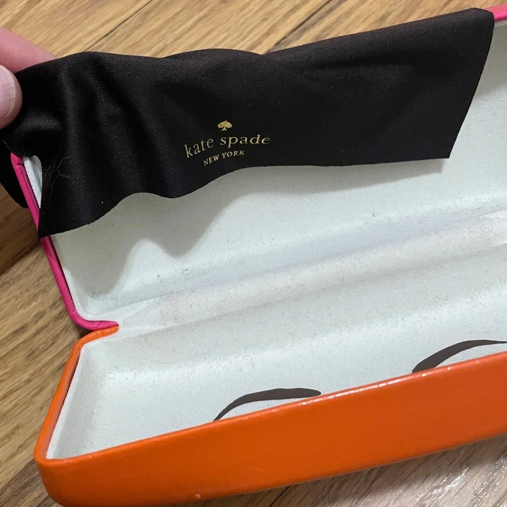 Kate Spade New York Pink Orange Colorblock Hard Shell Glasses Case with Cloth